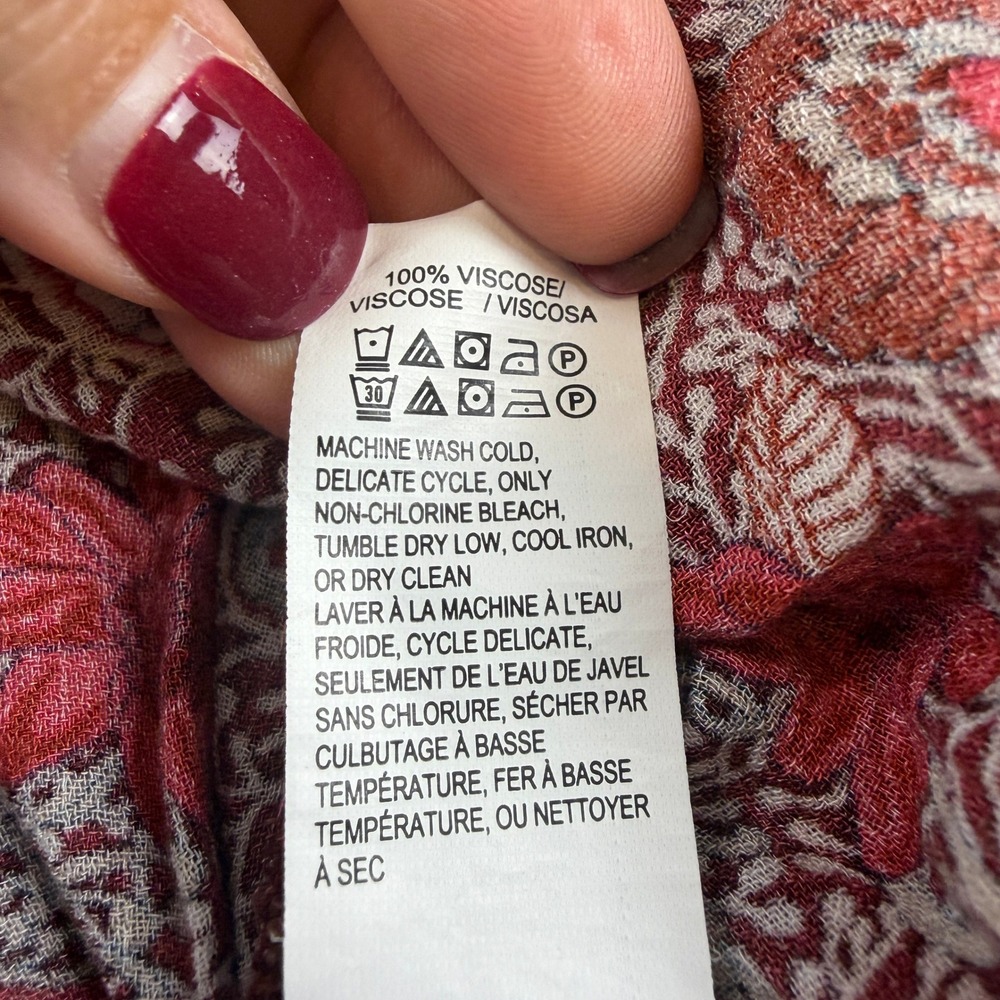 Lucky Brand Women Burgundy Red Floral Henley Peasant Blouse Long Sleeve Small - Picture 5 of 8